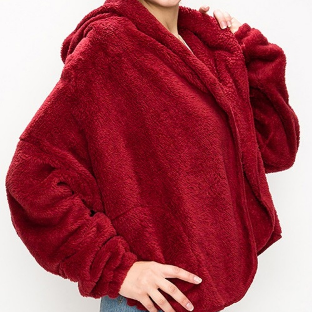 BURGUNDY FLEECE HOODIE - Picture 2 of 4